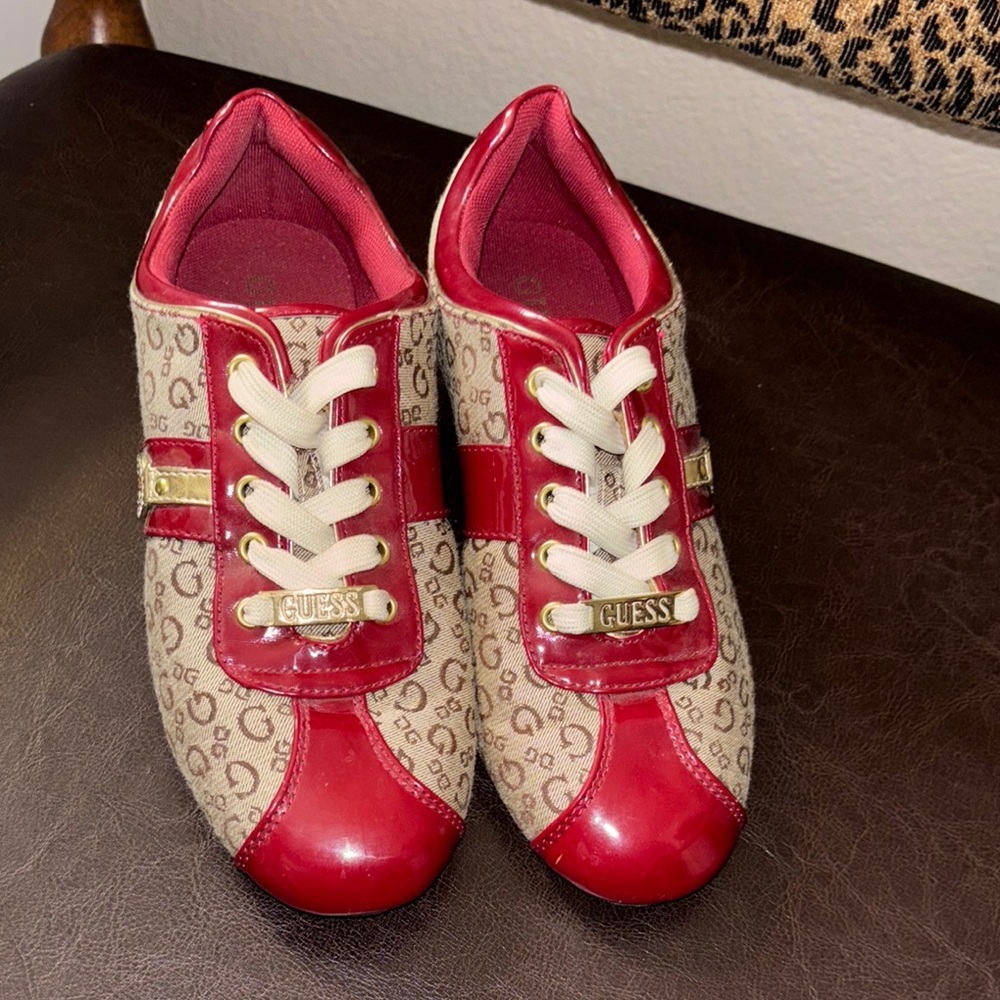 Guess Red and Cream Fashion Sneakers